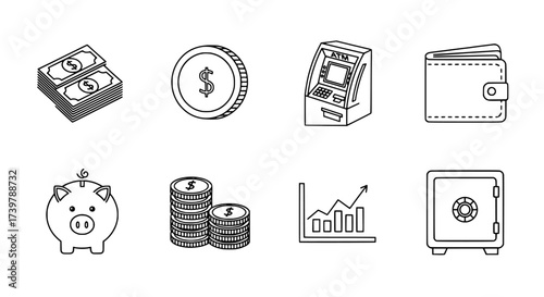 Money and Finance Icon Set Saving, Banking, and Wealth