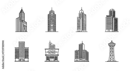 Collection of simplified building illustrations for architectural design