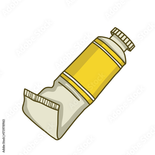 A bright vector illustration of a yellow paint tube. Perfect for representing acrylic and oil painting supplies, creative hobbies, and artistic materials in your designs