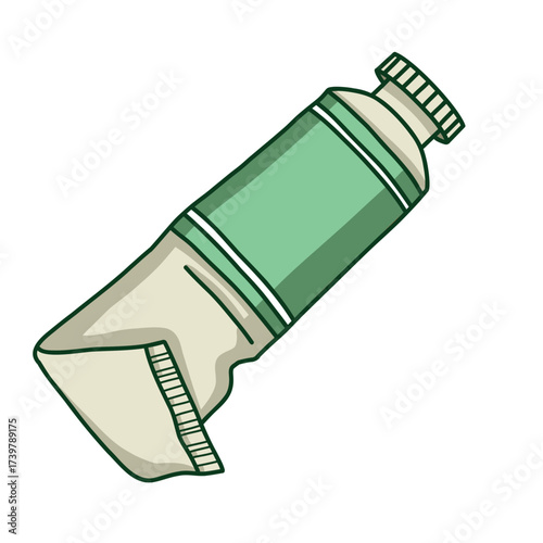 A bright vector illustration of a green paint tube. Perfect for representing acrylic and oil painting supplies, creative hobbies, and artistic materials in your designs