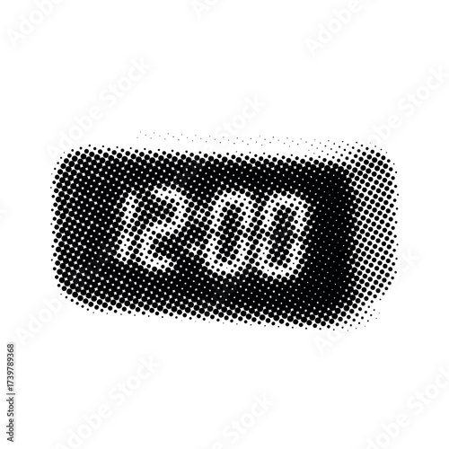 Halftone digital clock displaying 12:00 with vintage dot effect
