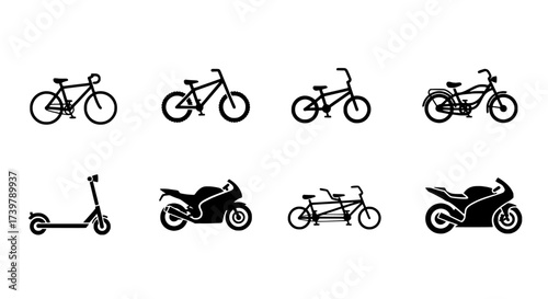 Collection of Various Vehicle Icons Set in Black and White