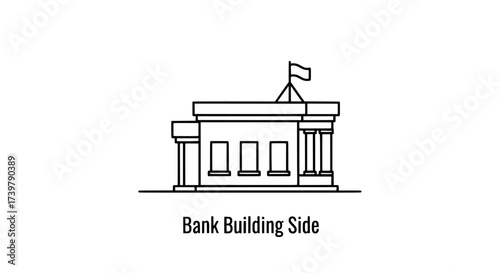 Side View of Bank Building Illustration with Flag