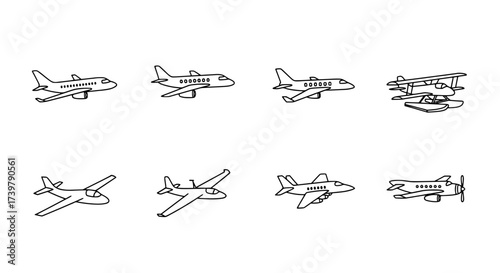 Diverse Collection of Airplane Vector Line Art for Travel Designs
