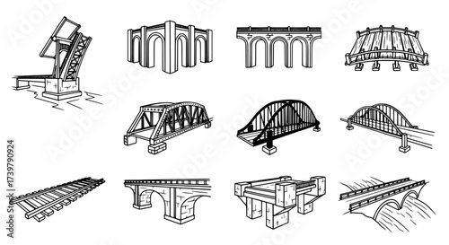 Collection of Architectural Black and White Bridge Icons