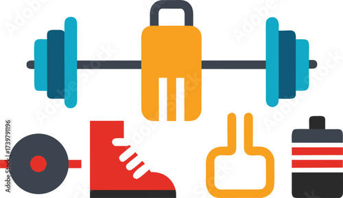 Fitness gym equipment vector icons pack scalable illustration for health and wellness designs