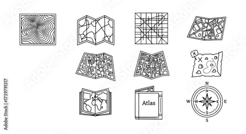 Maps and Navigation Outline Icons Collection