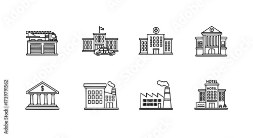 Vector Set of Public Buildings and Institutions Icons