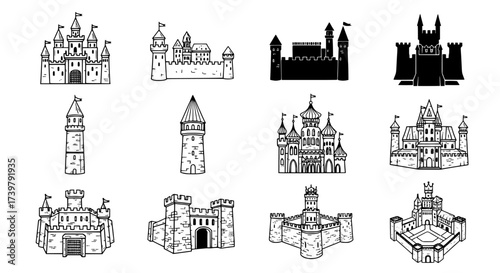 Collection of Medieval Castle and Tower Illustrations for Fantasy Designs