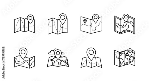 Outline Map Icons Set Location and Navigation Symbols for Web and App Design
