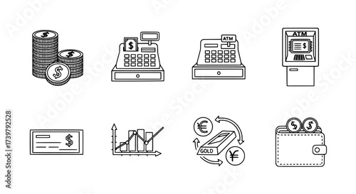 Financial Icons Money, Transactions, and Growth Elements