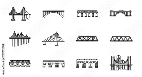Collection of Bridge Icons Architectural and Engineering Designs