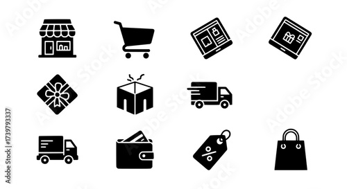 Ecommerce Icons Set Shopping, Delivery, and Retail Symbols