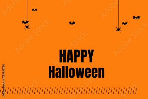 Halloween Greeting with Bats, Spiders, and Bold Typography