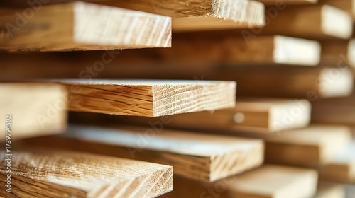 Warm, natural wood planks stacked neatly, showcasing beautiful grain patterns and inviting textures for construction or design projects.