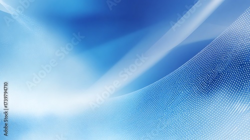 Abstract blue technology background with wavy digital mesh pattern and glowing light lines, modern data communication concept