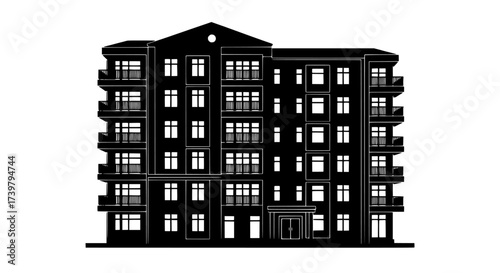 Black and White Apartment Building Illustration