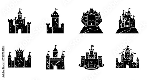 Silhouette Castles Fantasy Kingdom Vector Icons