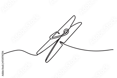 continuous single line drawing of clothespins. One line drawing. Wooden clothespin in one continuous line drawing. one line Icon drawing with white background
