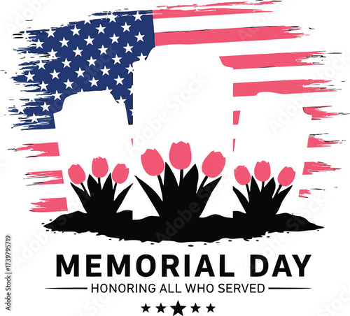Memorial day honoring all who served with american flag stars
