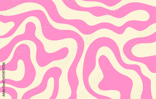 Abstract horizontal background with colorful waves. Trendy vector illustration in style retro 60s, 70s. Pink and beige colors