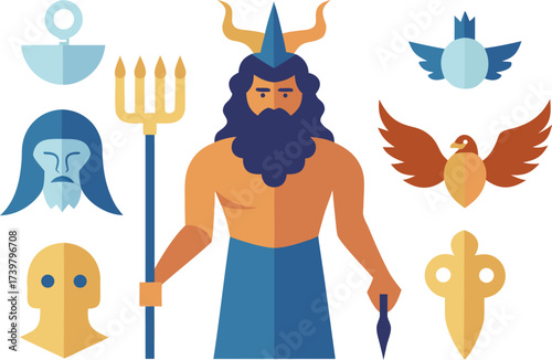 Greek mythology gods symbols vector illustration scalable eps icon collection