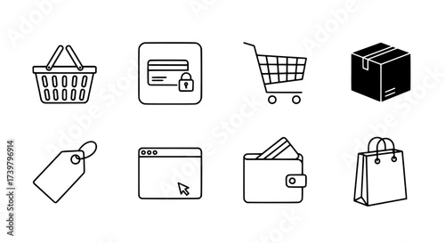 Ecommerce Icons Set Shopping Cart, Wallet, and More