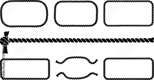 Rope frames vector graphic illustration isolated on white background for design. Vector cowboy lasso black silhouette set .
