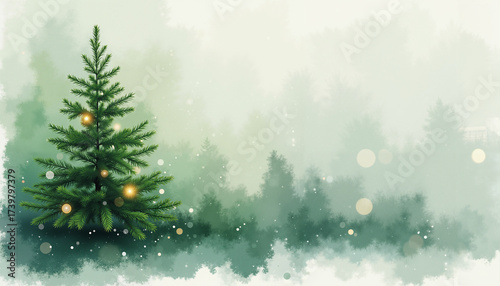 Christmas tree with sparkling lights in a winter background  
