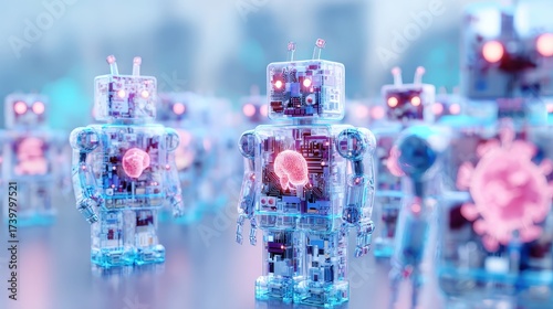 Transparent Robots Displaying Medical Implants and AI Technology