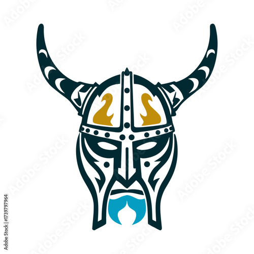 Viking Helmet with Horns Vector Illustration Up Helly Aa Shetland Viking helmet with horns and rivet details iron gray on fiery orange
