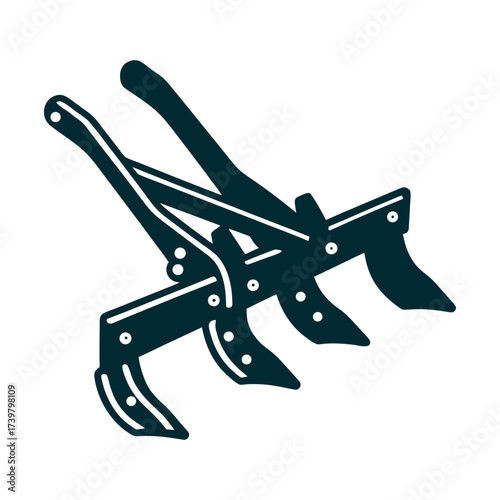 Vintage Farm Plough Icon Illustration Plough Monday Farm plough with angular blades and handles iron gray on clay red
