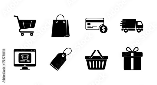 Online Shopping Icons Set Cart, Bag, Payment, Delivery
