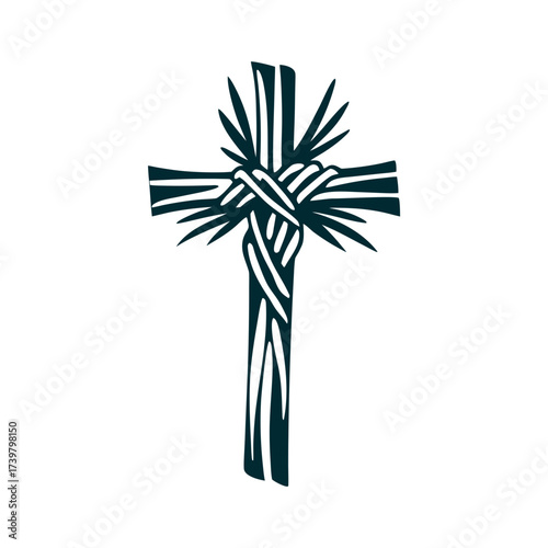 Palm Sunday Cross - Woven Palm Frond Design Santa Holy Week Simple cross with woven palm frond texture Semana