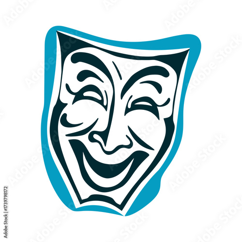 Comedy mask with exaggerated smile, blue outline Edinburgh Festival Fringe Theatrical comedy mask with exaggerated smile jet black on lilac