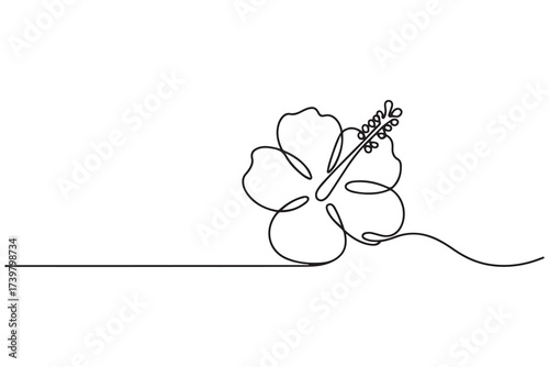 Hibiscus Flower Continuous Line Drawing Vector Illustration. one line Icon drawing with white background