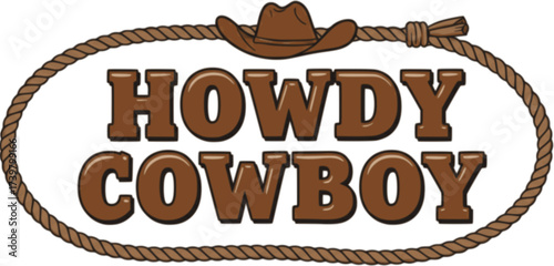 Howdy cowboy lasso text isolated on white for design. Vector howdy country design
