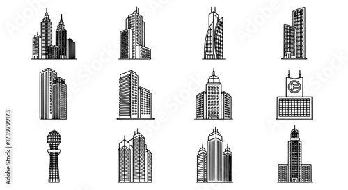 Architectural Skyscraper Set Cityscape Buildings for Urban Design