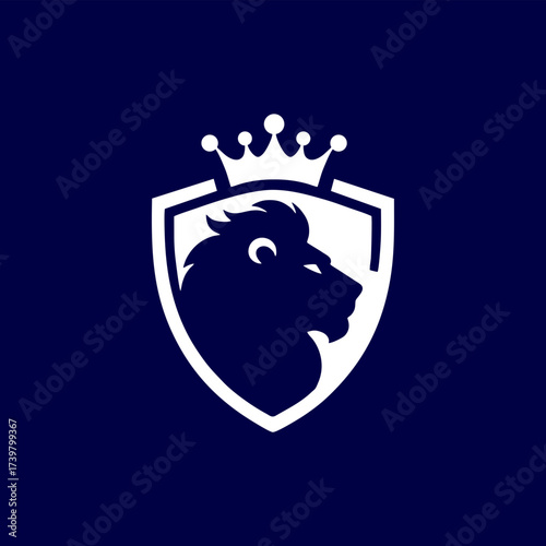 simple logo lion inside shield with crown
