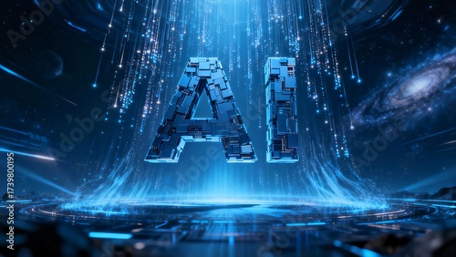 Show the creative blue of AI, the center of the picture is two capital letters 