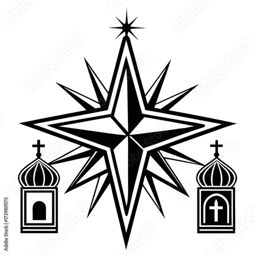 Black color Orthodox Christmas Day Design, Solid White Background (12).eps