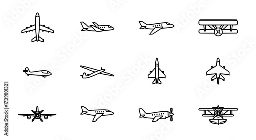 Diverse Airplane Icons Set for Travel and Aviation Projects