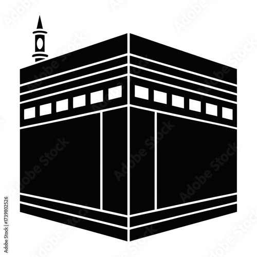 Black colour Kaaba silhouette vector illustration, solid white background (1).eps