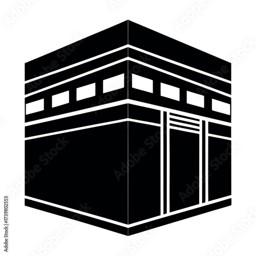 Black colour Kaaba silhouette vector illustration, solid white background (2).eps