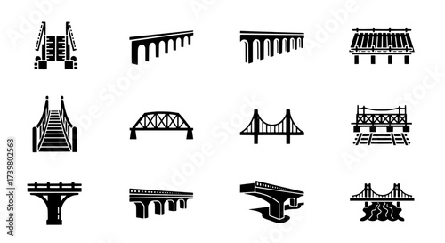 Diverse Bridge Icons Architectural Design Collection