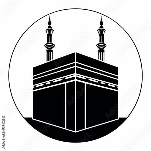 Black colour Kaaba silhouette vector illustration, solid white background (3).eps