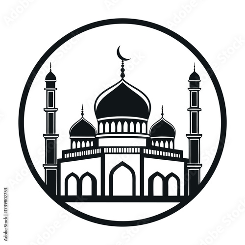Black colour Mosque silhouette vector illustration, solid white background (2).eps