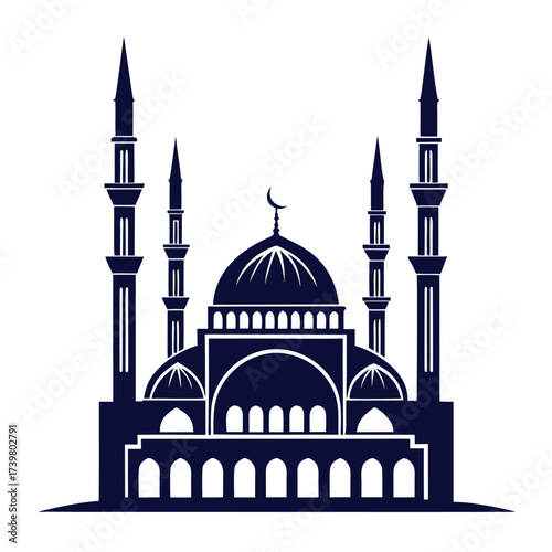 Black colour Mosque silhouette vector illustration, solid white background (3).eps