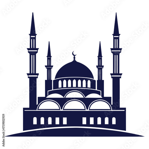 Black colour Mosque silhouette vector illustration, solid white background (8).eps