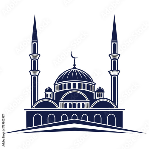 Black colour Mosque silhouette vector illustration, solid white background (9).eps